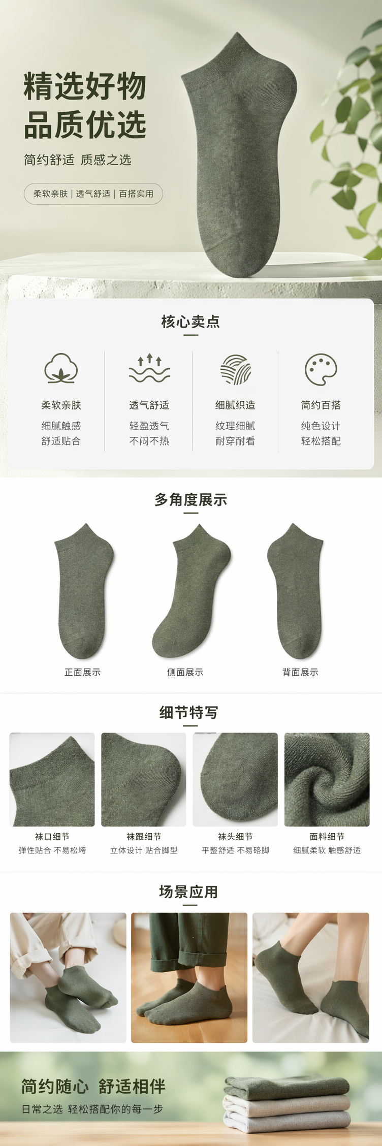 军绿色纯棉短袜男女同款吸汗透气舒适百搭详情1