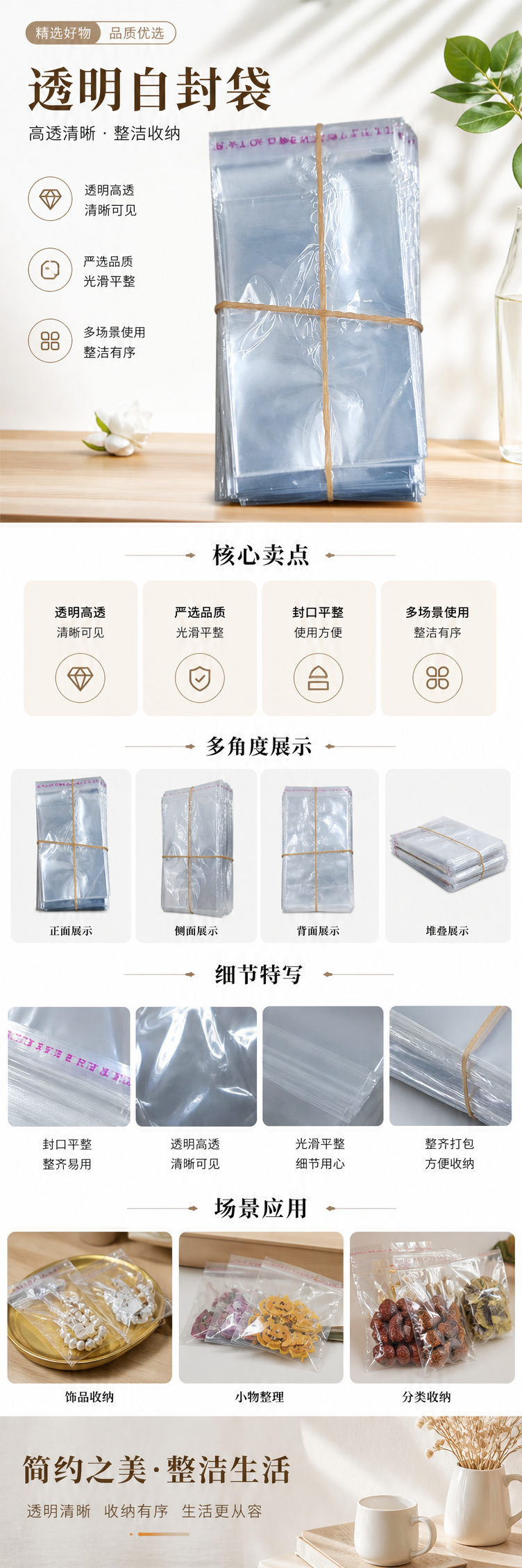透明塑料袋堆叠收纳套装 橡皮筋固定 便捷取用防散落 pic 1