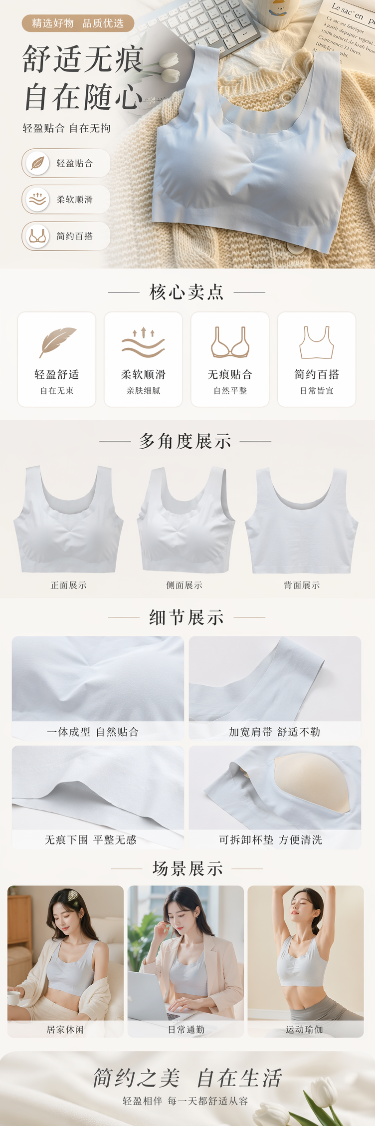 浅蓝色无痕背心式文胸 详情1