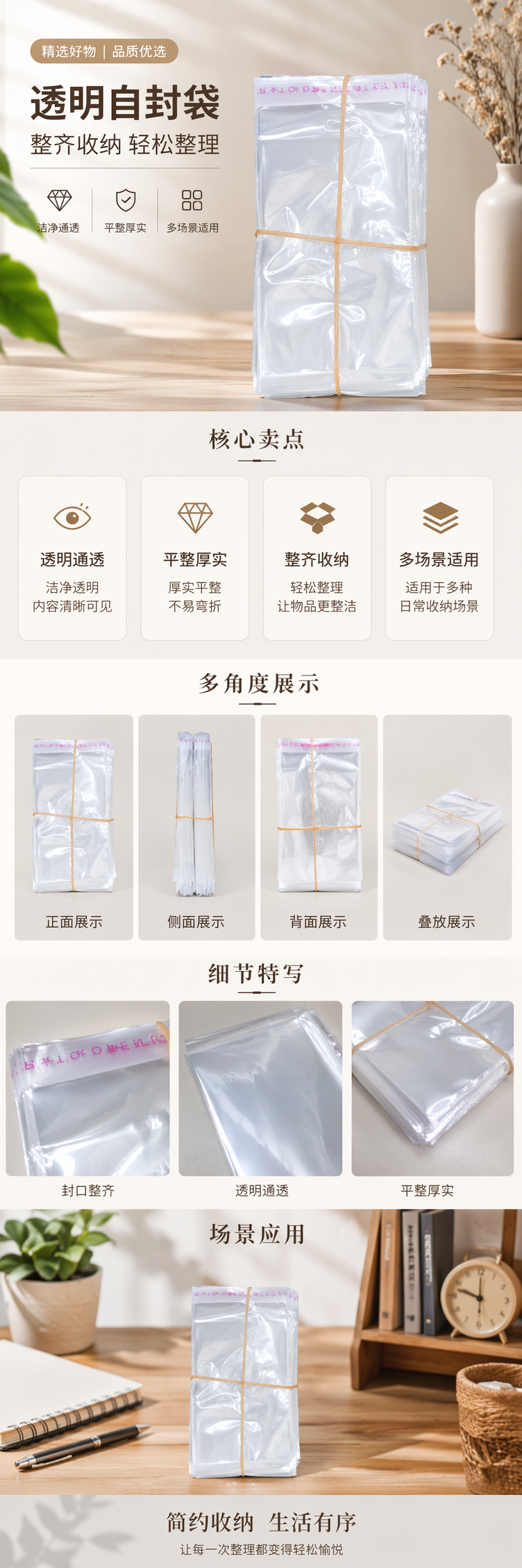 透明塑料袋堆叠式设计 黄色橡皮筋固定 防散落便携收纳 pic 1