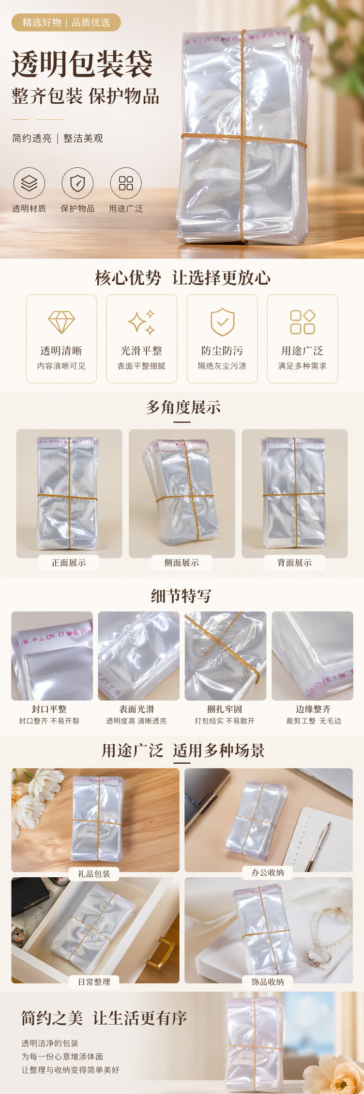 透明塑料袋堆叠式 橡皮筋捆扎设计 100只/包 厨房浴室收纳专用 pic 1