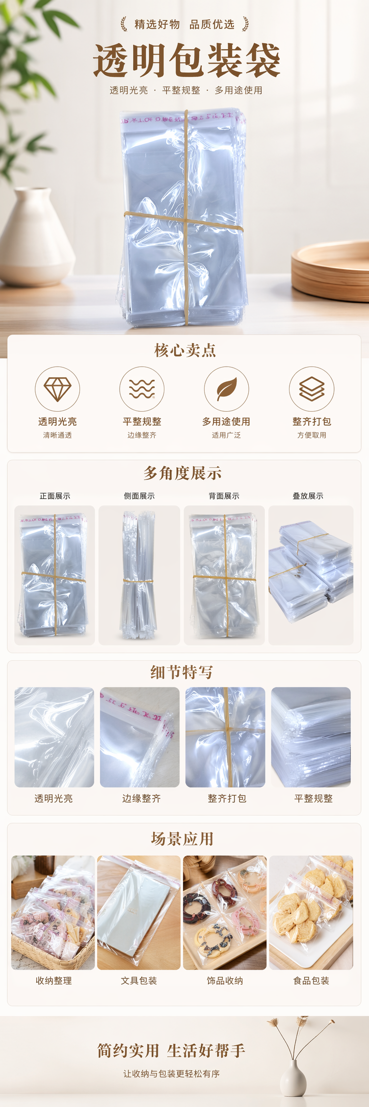 透明塑料袋堆叠收纳套装 橡皮筋固定便携装 家用厨房整理 pic 1