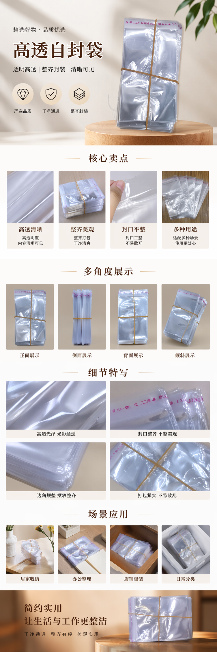 透明塑料袋堆叠装黄色橡皮筋捆绑食品级加厚密封保鲜 pic 1