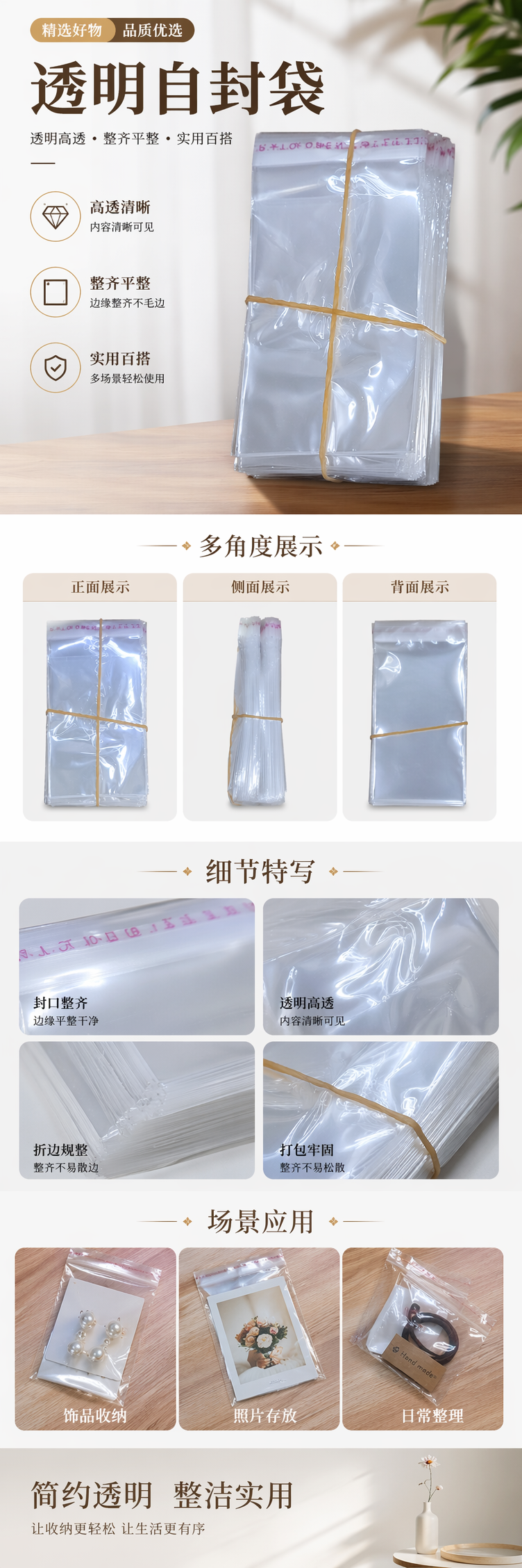 透明塑料袋堆叠收纳套装 橡皮筋捆扎便携装 家用厨房办公通用 pic 1