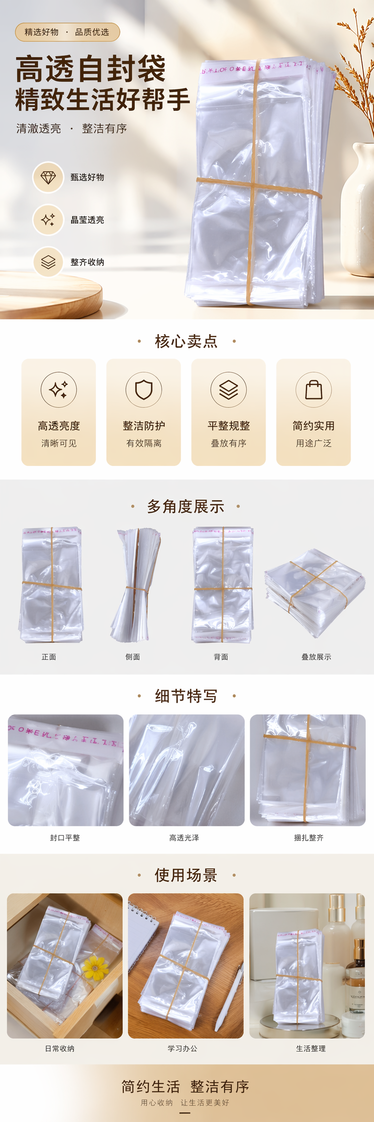 透明塑料袋堆叠装 橡皮筋捆扎防散落 家用厨房收纳便携 pic 1