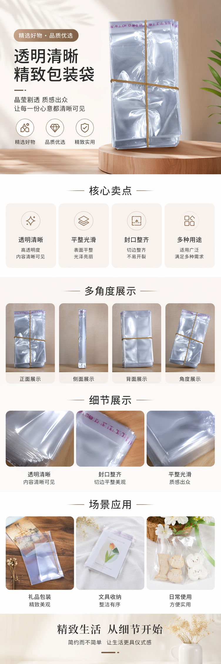 透明塑料袋堆叠收纳套装 橡皮筋固定便携式家用整理袋 pic 1