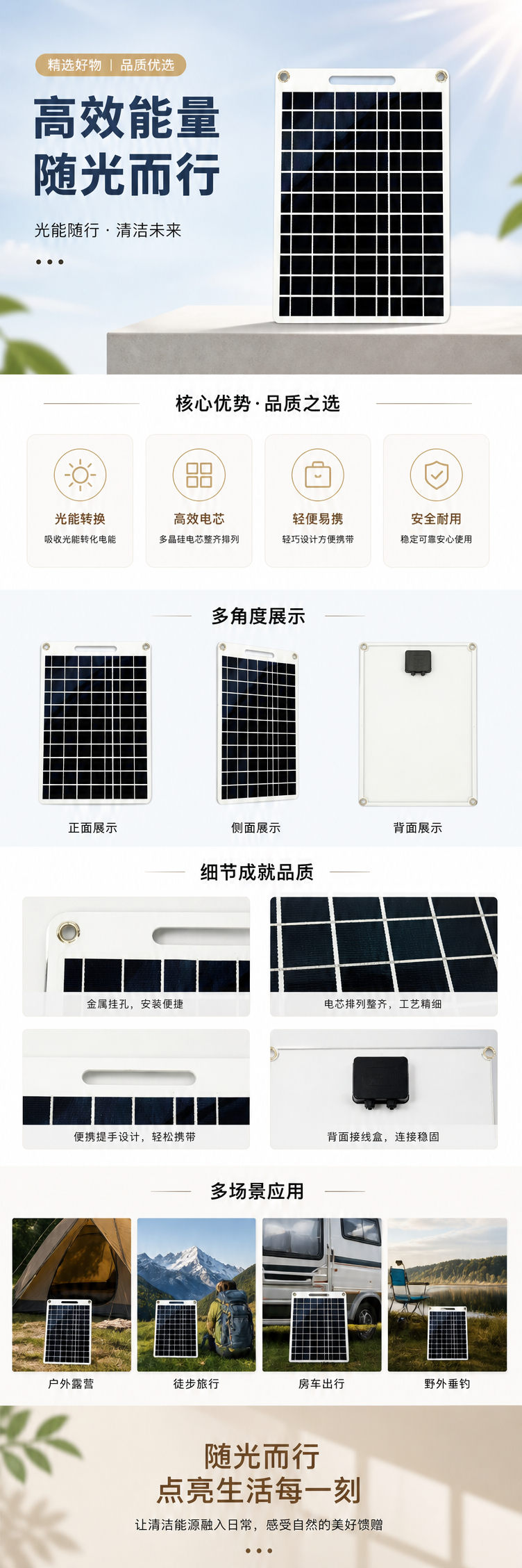 白色边框太阳能电池板光伏组件太阳能板太阳能光伏板 pic 1
