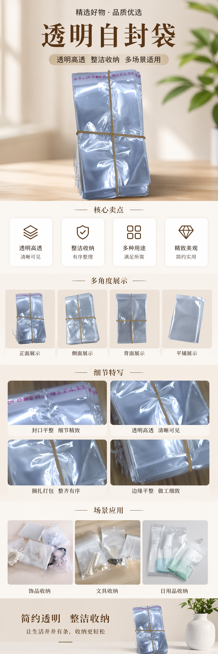 透明塑料袋堆叠式橡皮筋捆扎设计家用厨房收纳袋 pic 1