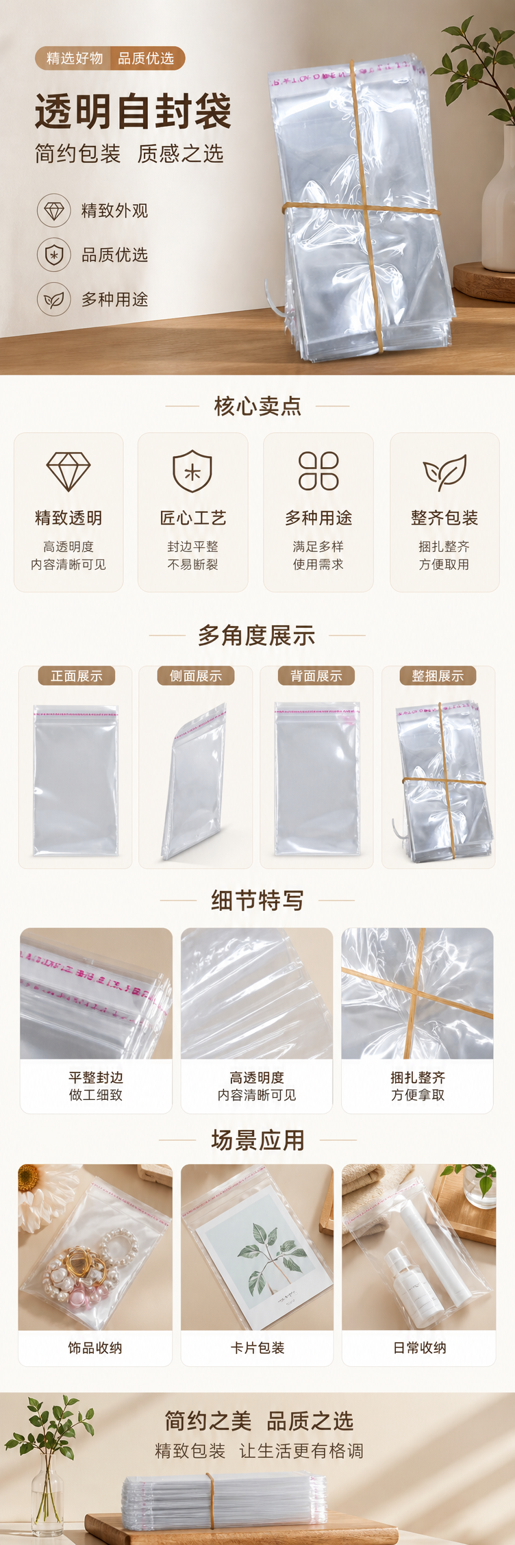 透明塑料袋堆叠收纳装 橡皮筋捆扎便携款 pic 1