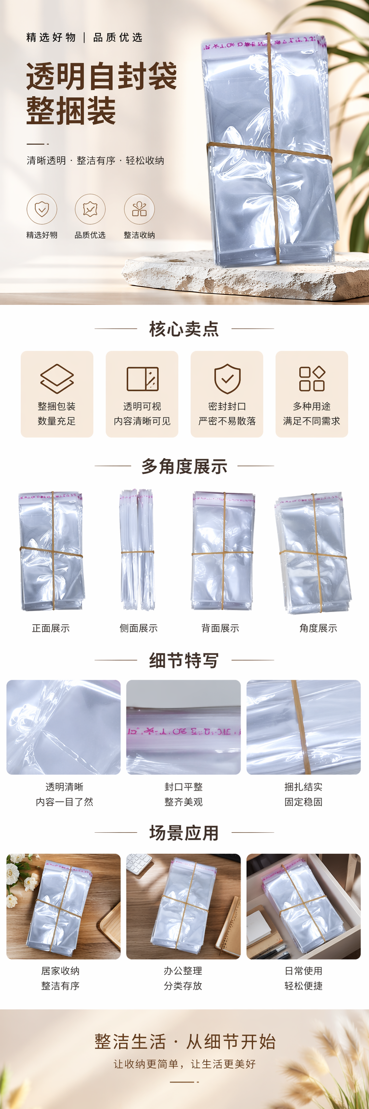 透明塑料袋堆叠式收纳袋 橡皮筋捆扎设计 厨房食品保鲜用 pic 1