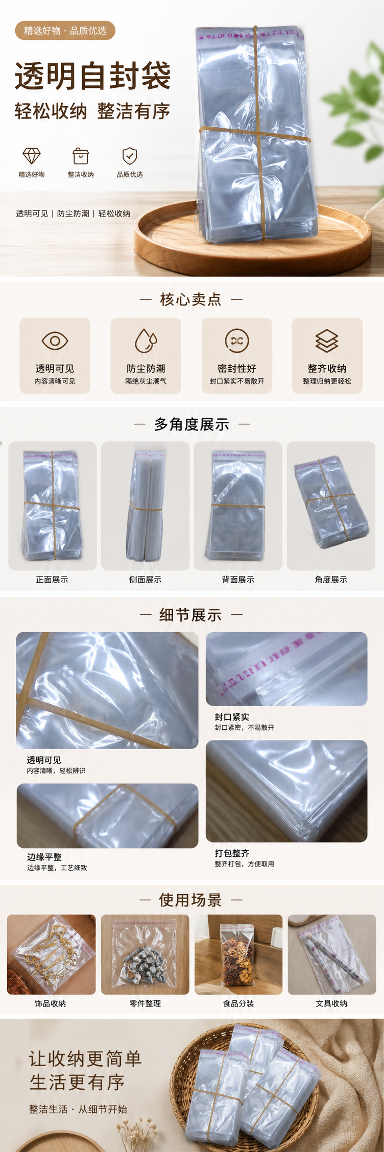 透明PE塑料袋堆叠装 橡皮筋捆扎便携收纳 pic 1