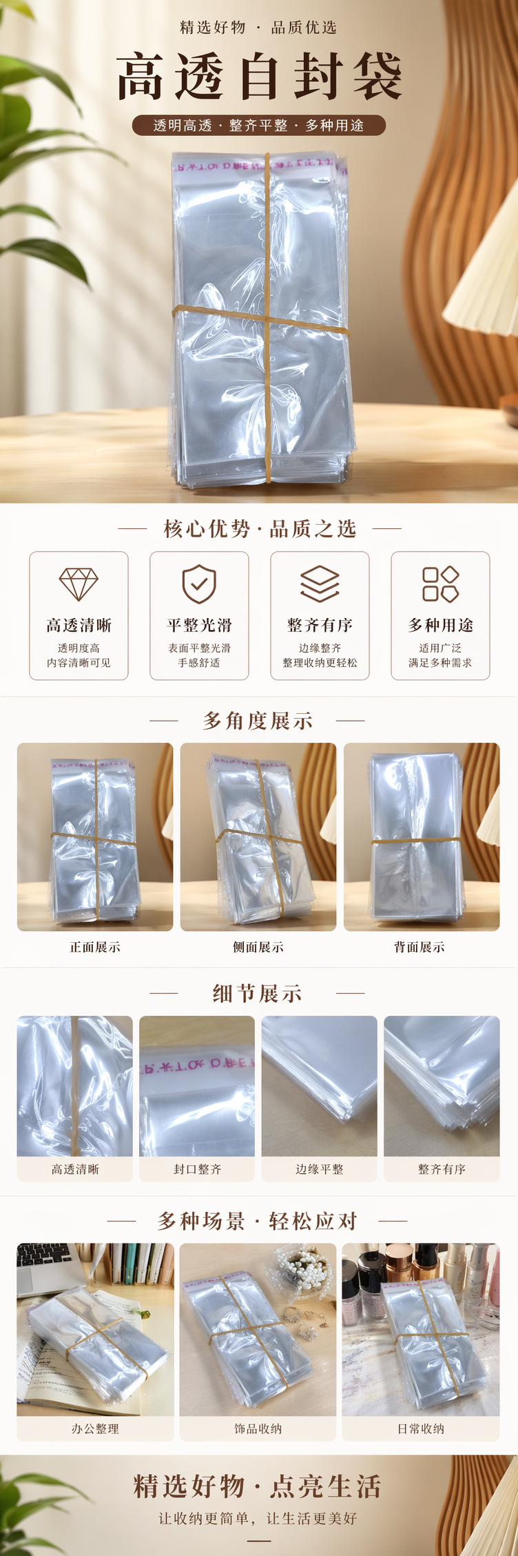 透明塑料袋堆叠装 黄色橡皮筋捆扎 一次性收纳袋 pic 1