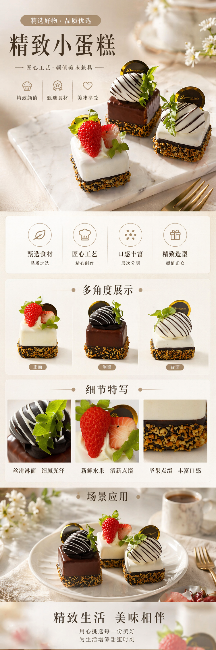 草莓巧克力白巧坚果装饰甜点白色瓷盘装 pic 1
