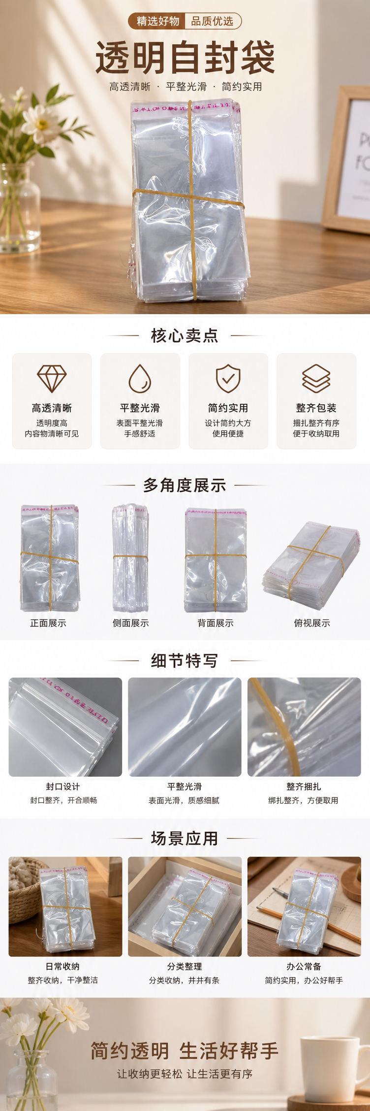 透明塑料袋堆叠装黄色橡皮筋捆扎加厚防漏厨房食品级收纳 pic 1