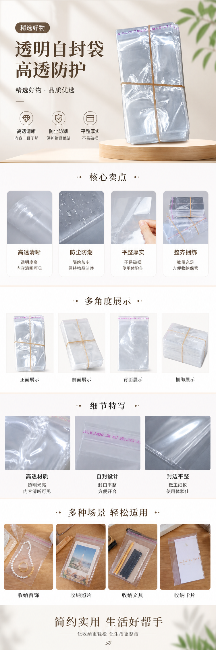 透明塑料袋堆叠装黄色橡皮筋捆绑加厚食品级厨房保鲜收纳 pic 1