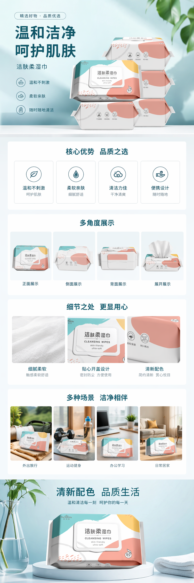 彩色包装婴儿湿巾温和无酒精便携式家庭装 pic 1