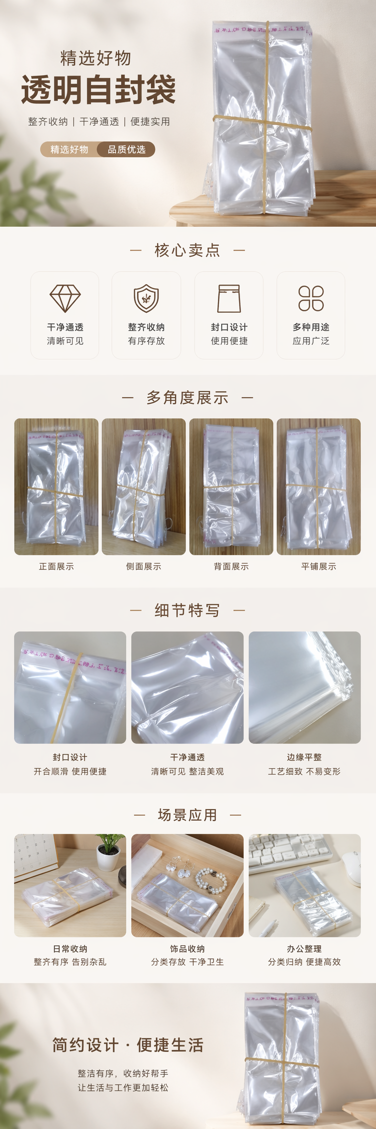透明塑料袋堆叠装 黄色橡皮筋捆绑 保鲜收纳袋 pic 1