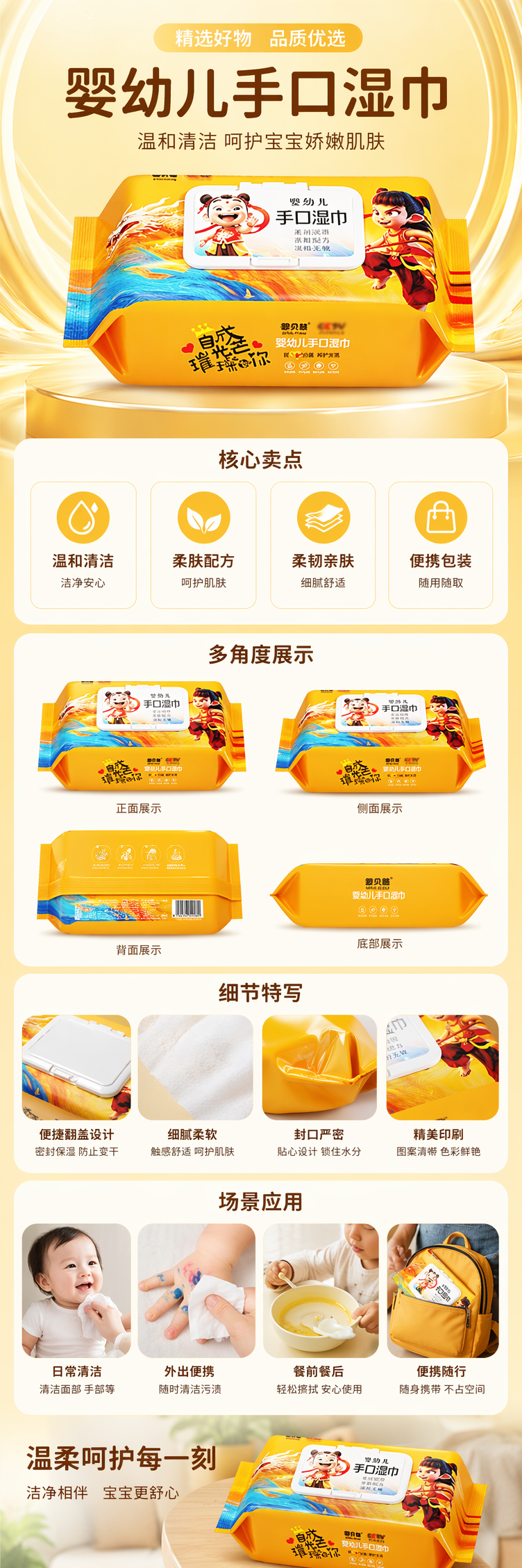 橙色包装婴儿湿巾盒 80抽加厚保湿清洁便携装 pic 1