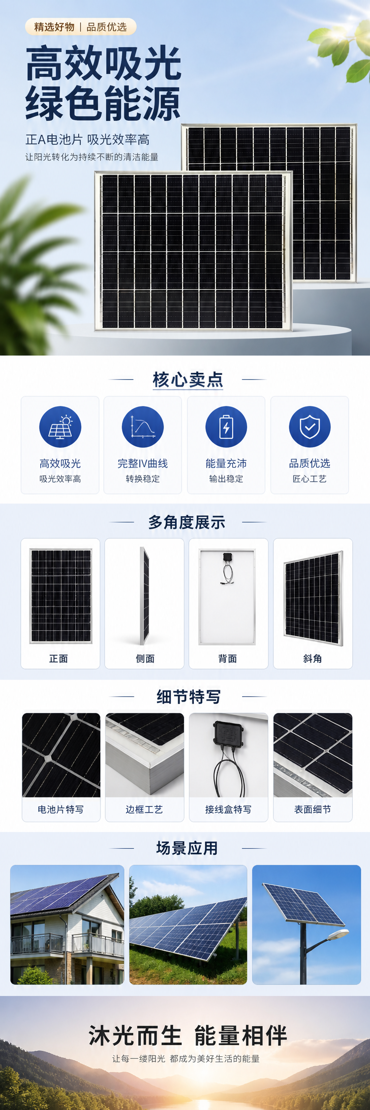 黑色单晶硅太阳能光伏板组件 12V 高效转换户外庭院灯专用 pic 1