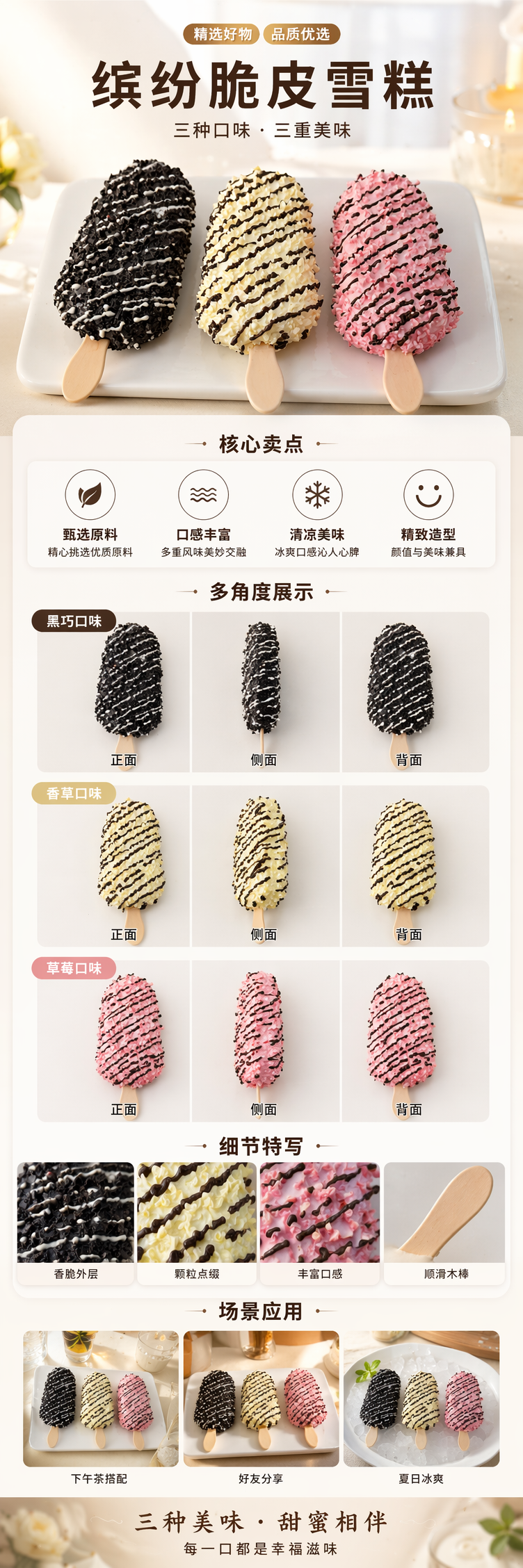 粉色白色黑色椰蓉巧克力淋面冰棍奥利奥碎白巧 pic 1