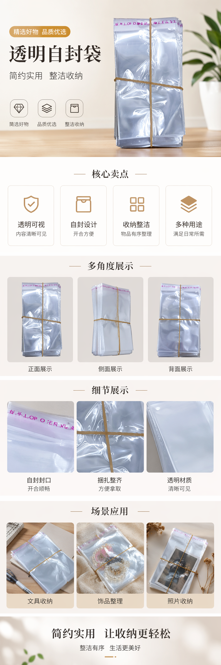 透明塑料袋堆叠式收纳 橡皮筋捆扎设计 家用厨房食品级PE pic 1