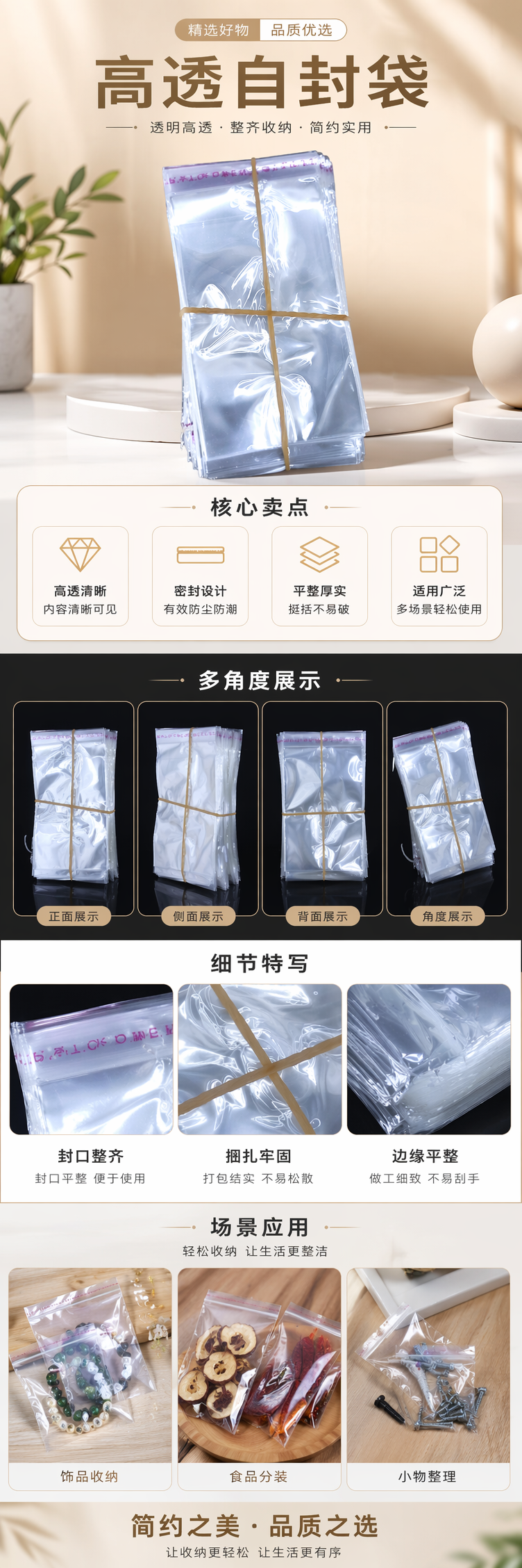 透明塑料袋堆叠式收纳袋 橡皮筋捆扎设计 食品级PP材质 100只详情1