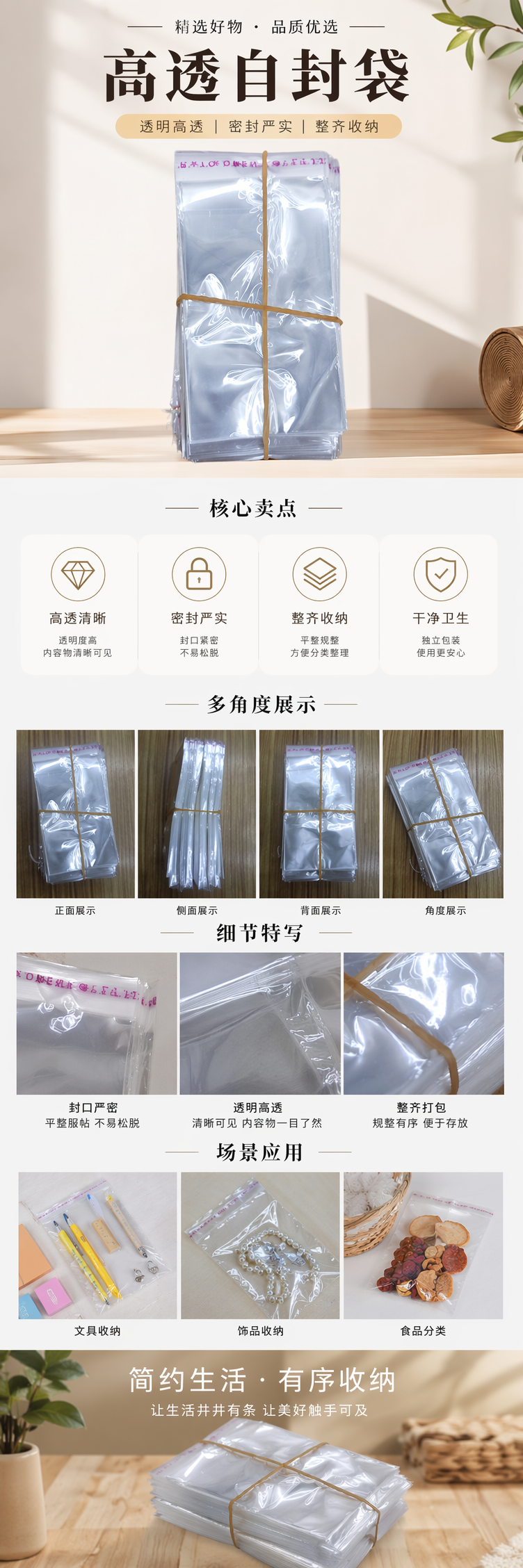 透明塑料袋堆叠式收纳袋 加厚防漏可重复使用 多尺寸组合装 pic 1