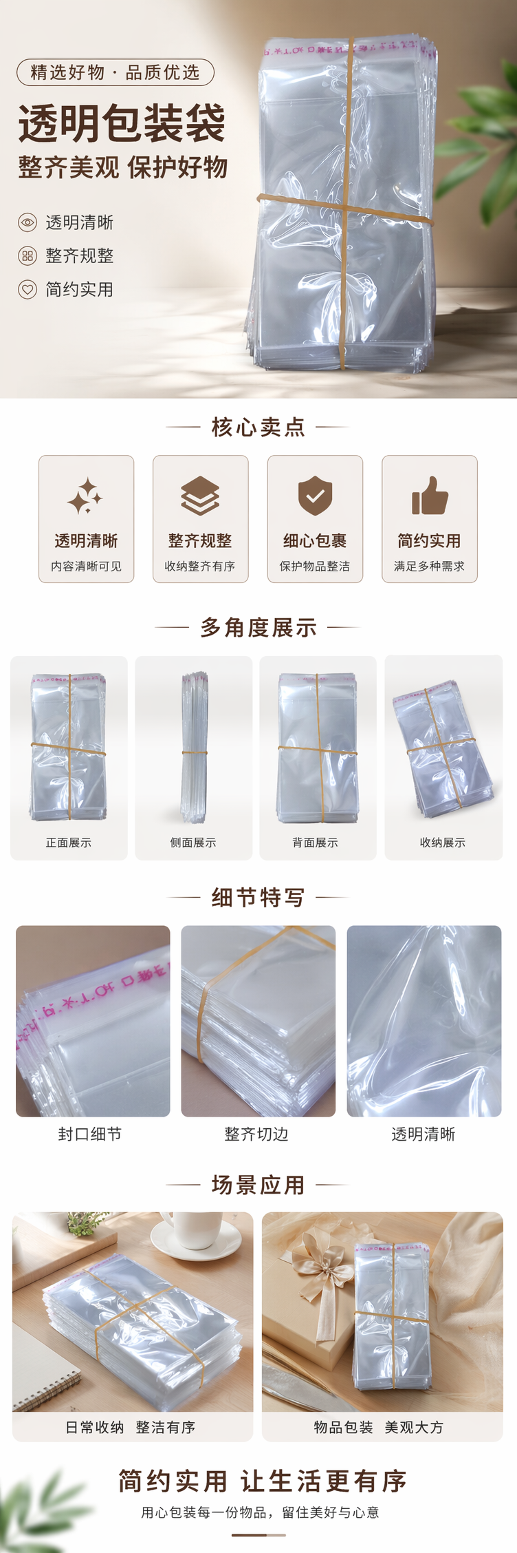 透明塑料袋堆叠装 橡皮筋捆扎 食品级PE加厚便携式收纳 pic 1