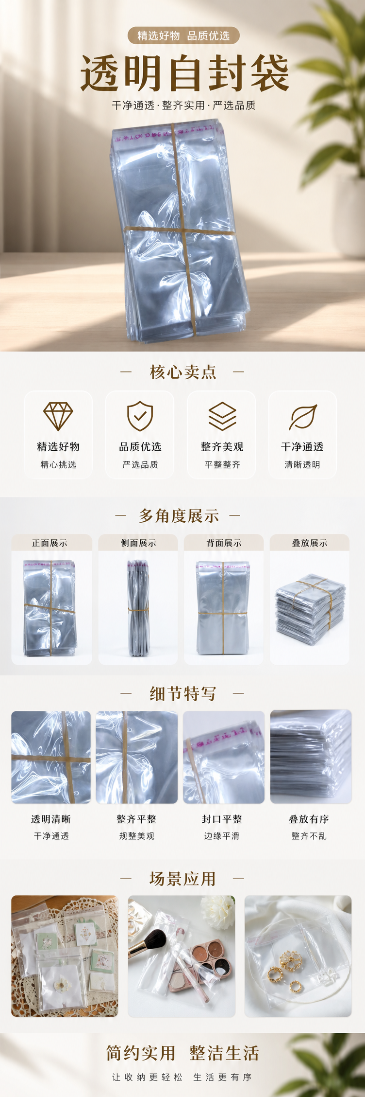 透明塑料袋堆叠装 橡皮筋捆扎便携收纳袋 食品级加厚耐用 pic 1