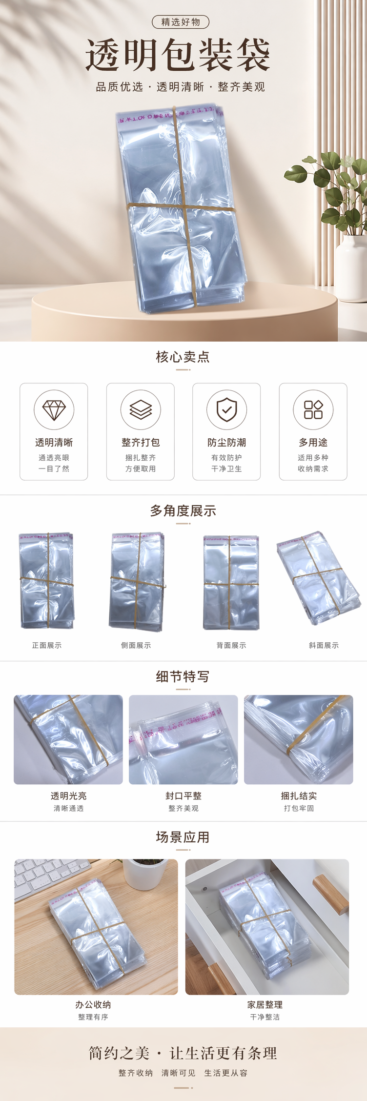 透明塑料袋堆叠收纳套装 橡皮筋固定设计 防尘防散落家用厨房通用 pic 1