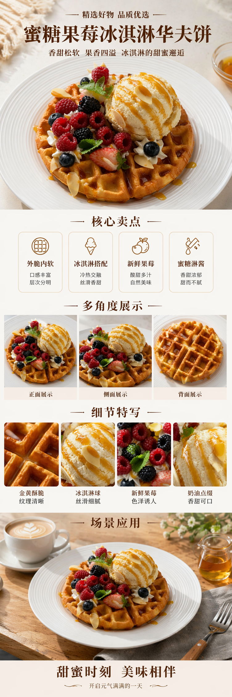 白色盘子华夫饼配冰淇淋浆果甜品摆拍道具 pic 1