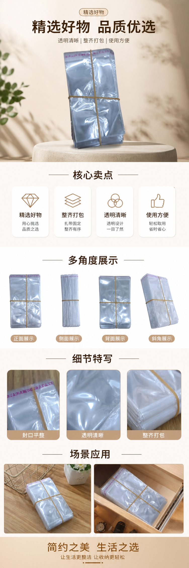 透明塑料袋堆叠装 黄色橡皮筋捆绑 便携收纳袋 pic 1