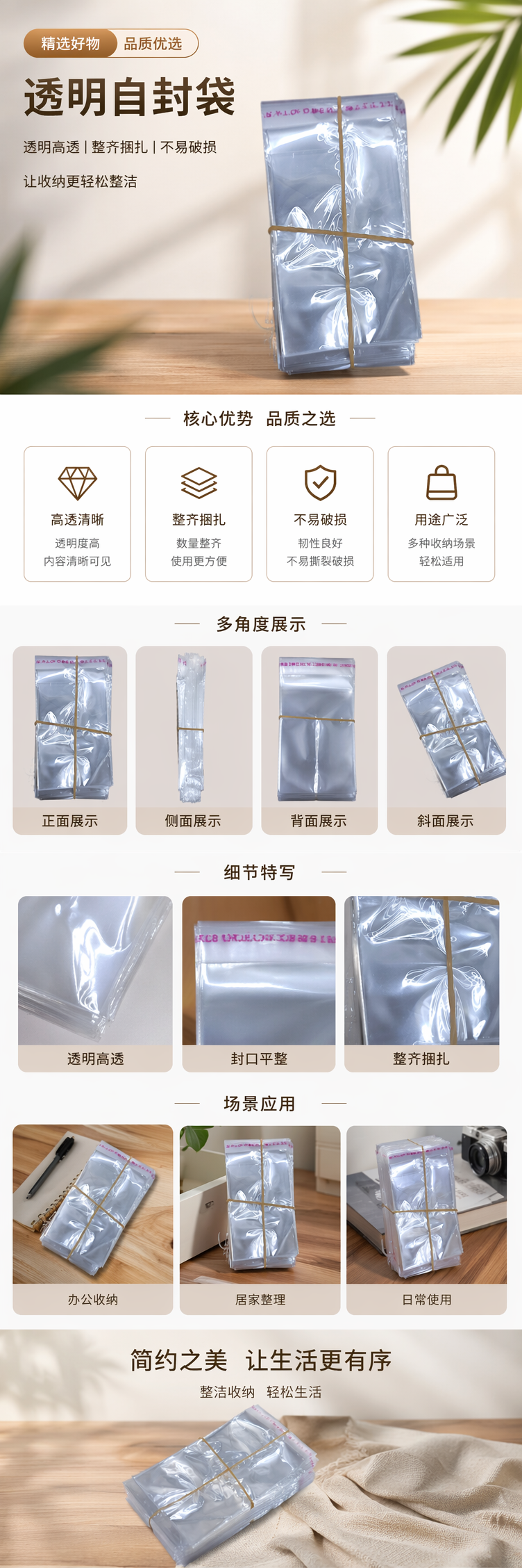 透明塑料袋堆叠装 橡皮筋捆扎 家用厨房果蔬保鲜收纳 pic 1