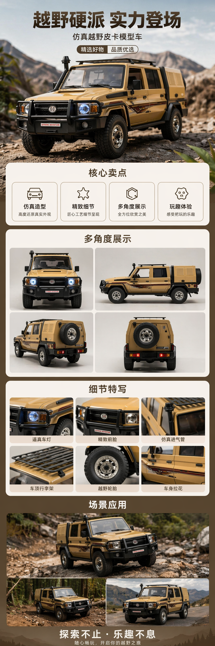 黄色越野车模型合金仿真儿童收藏玩具1:32比例 pic 1