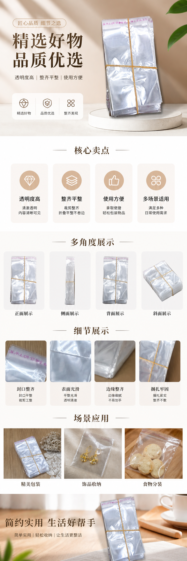 透明塑料袋堆叠装 黄色橡皮筋捆绑 通用收纳袋 pic 1