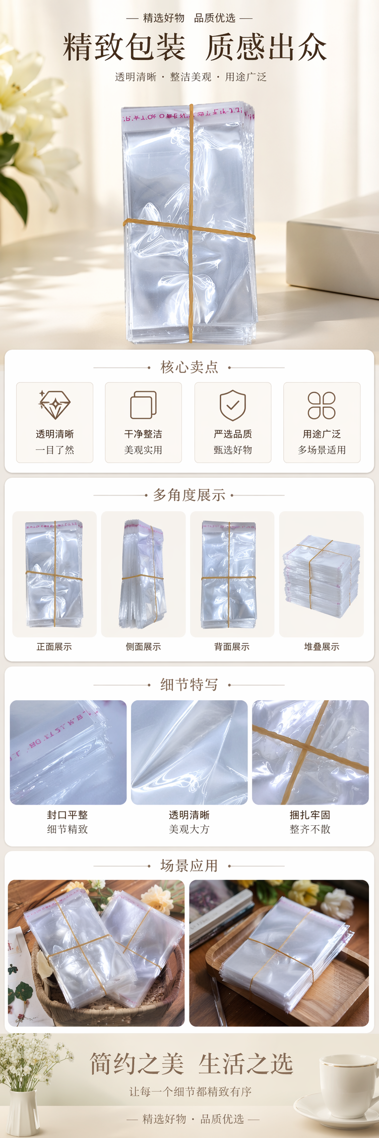 透明塑料袋堆叠收纳袋 食品级PP材质 卫生防潮可叠放 pic 1