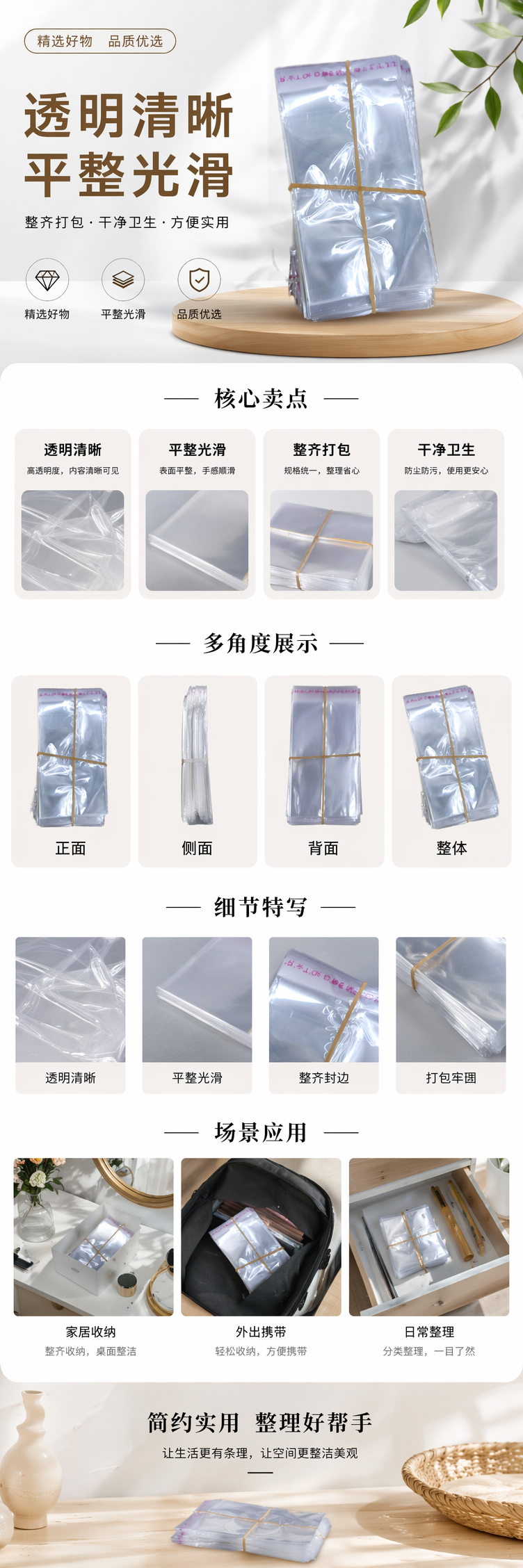 透明塑料袋堆叠式收纳 橡皮筋捆扎设计 防尘防散落 pic 1