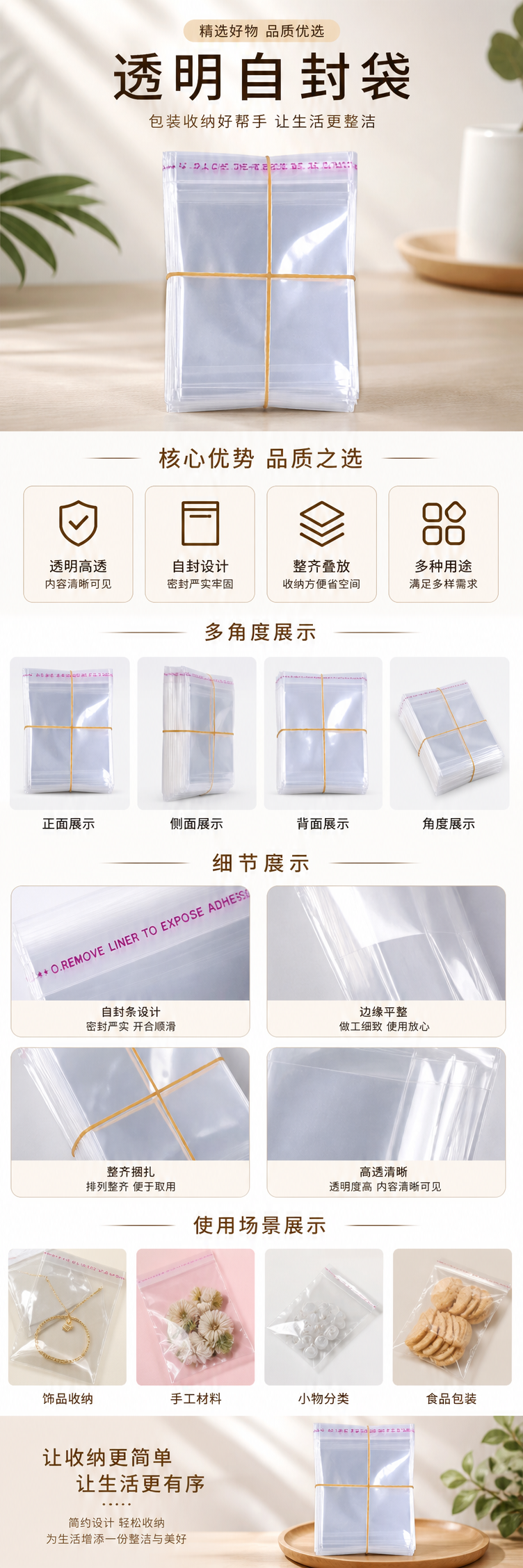 透明塑料袋堆叠收纳装 橡皮筋捆扎 无味加厚防漏 pic 1