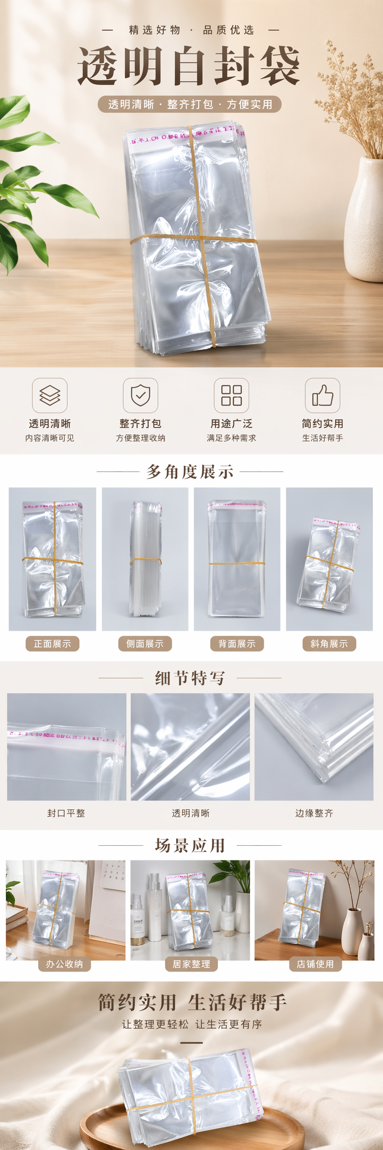 透明塑料袋堆叠装 橡皮筋捆扎 食品级PE加厚家用收纳 pic 1