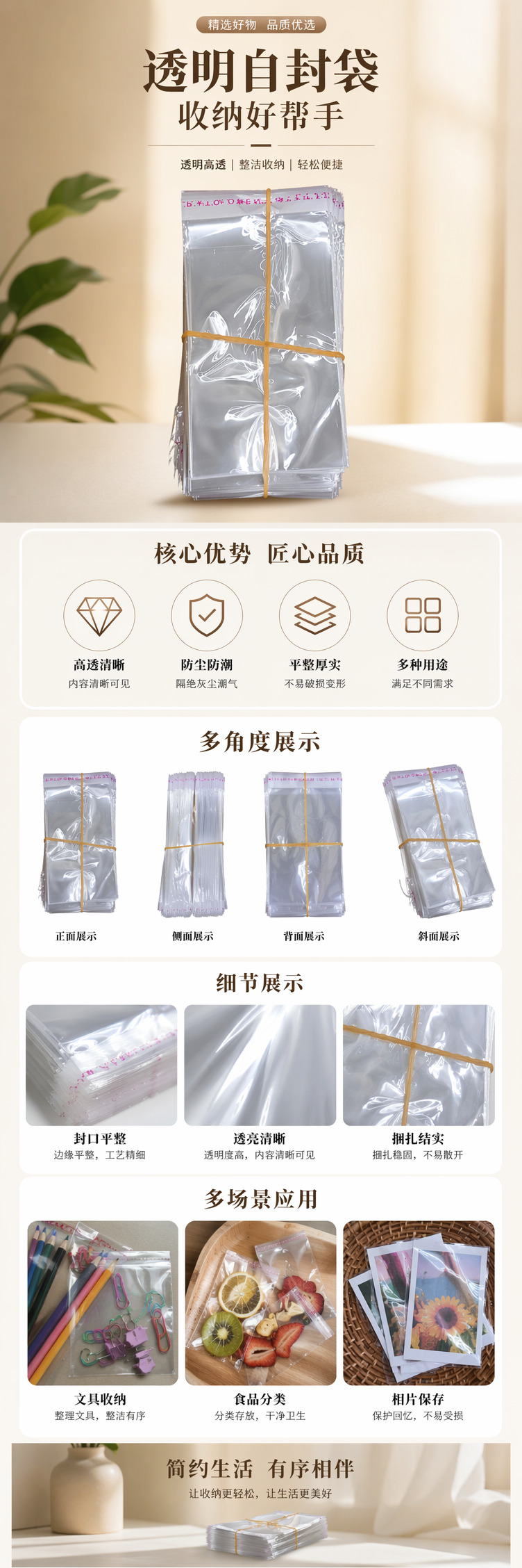 透明塑料袋堆叠收纳套装 橡皮筋固定便携装 pic 1