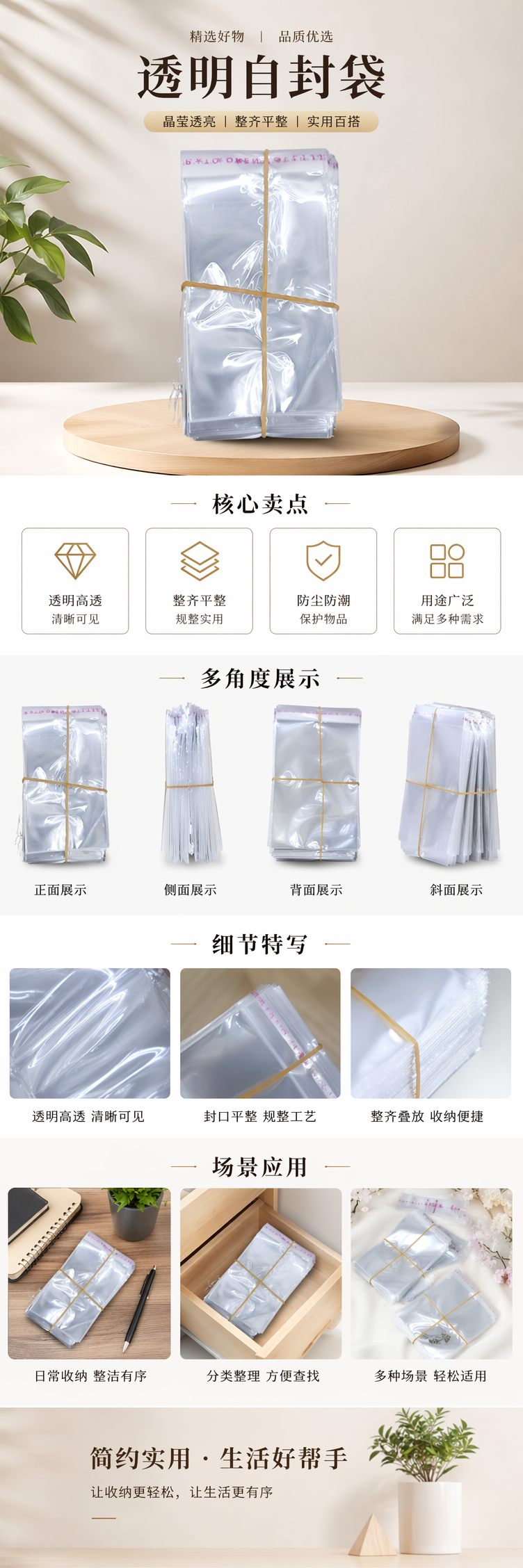 透明PVC堆叠塑料袋配弹性橡皮筋家用整理收纳 pic 1