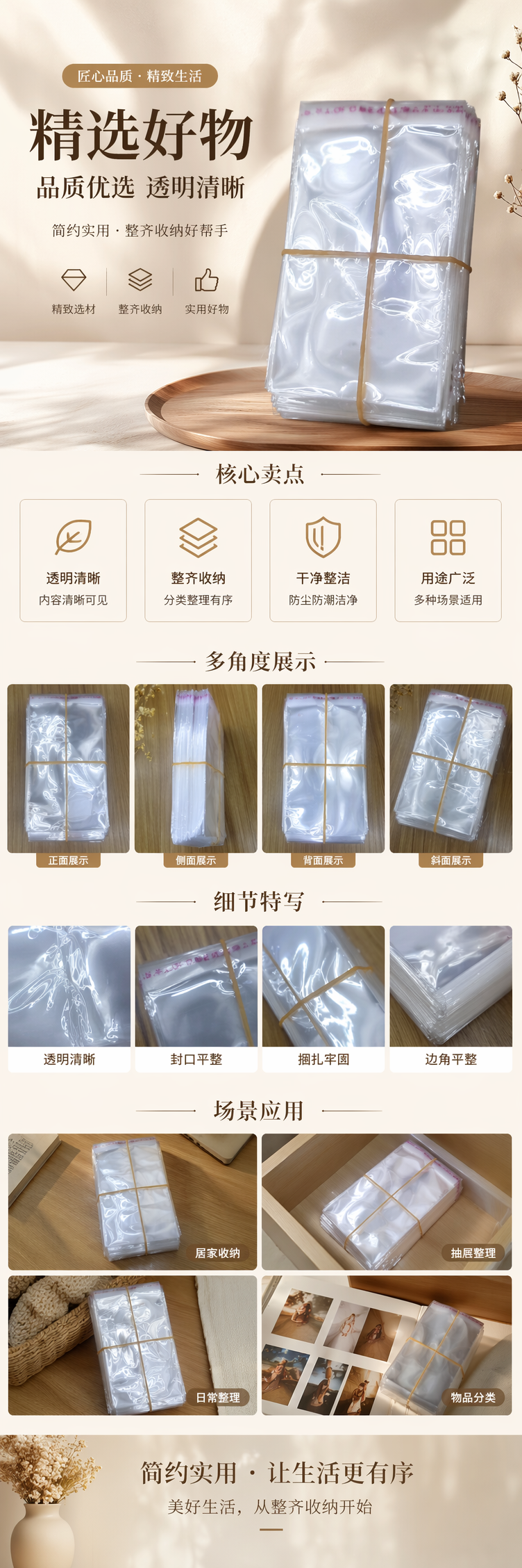 透明塑料袋堆叠收纳袋 橡皮筋捆扎设计便携防散 pic 1