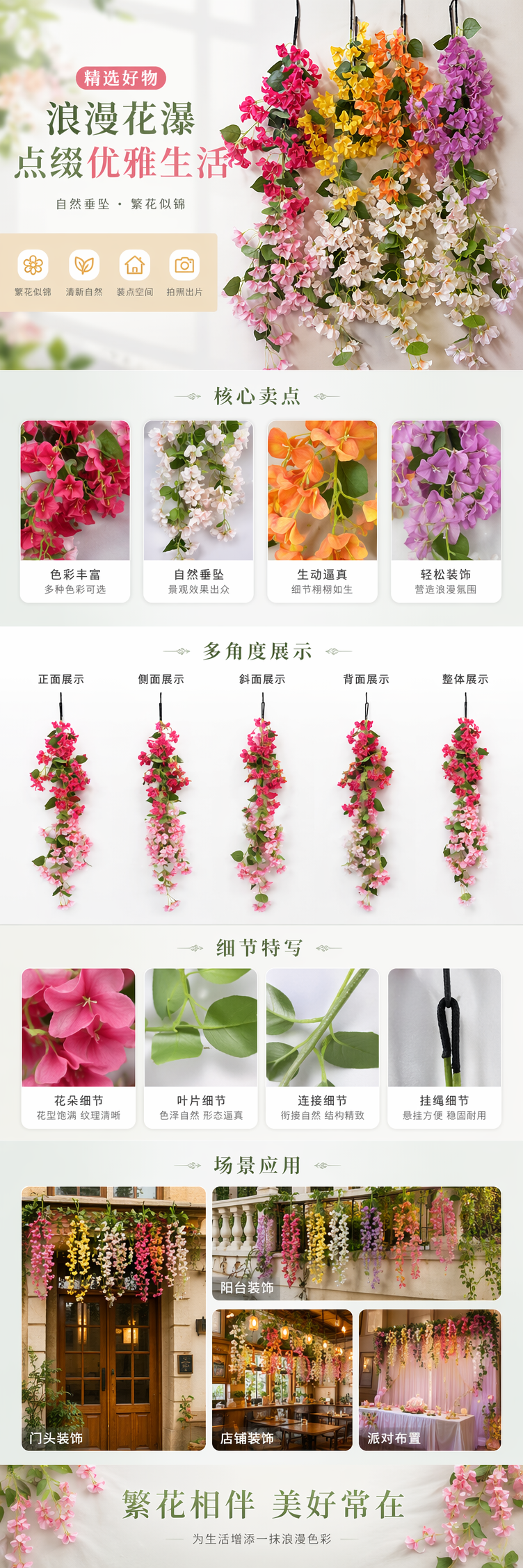 彩色仿真三角梅花束 室内装饰摆件 婚庆家居花艺布置详情1