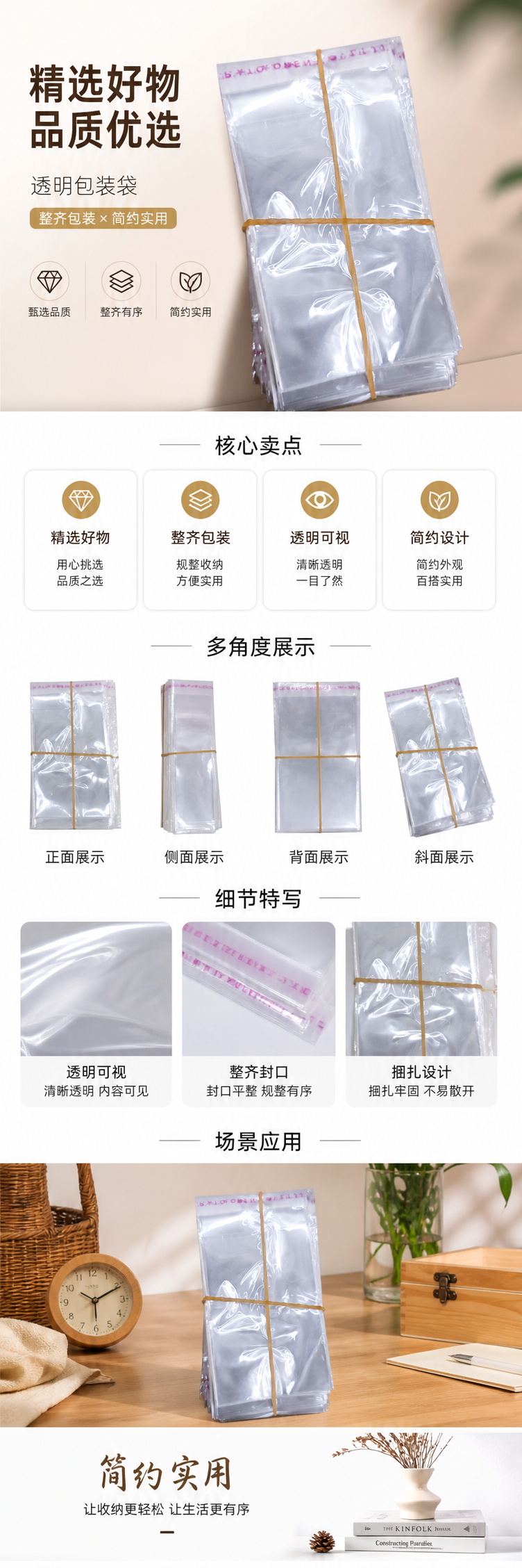 透明塑料袋 堆叠式收纳袋 加厚防漏 100只装 pic 1