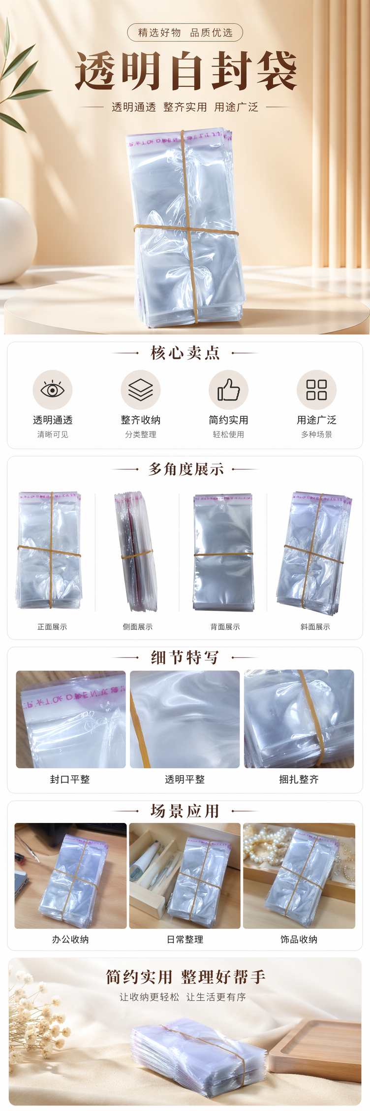 透明塑料袋堆叠式收纳袋加厚防撕家用厨房整理袋 pic 1
