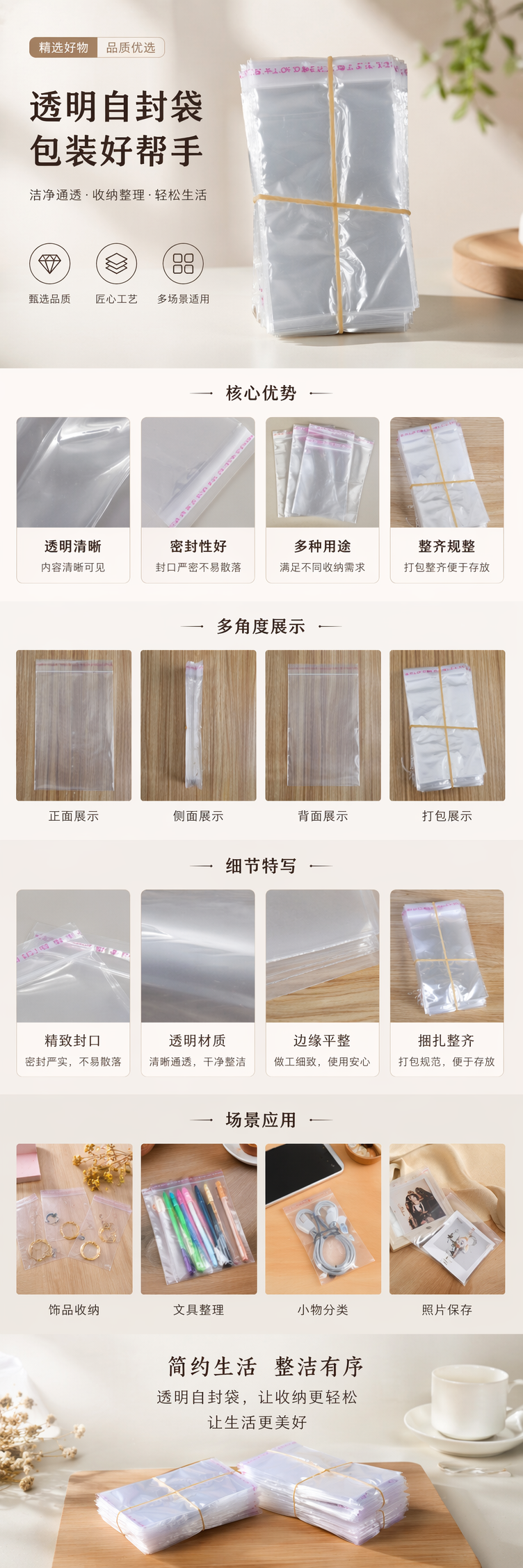 透明塑料袋堆叠装 橡皮筋捆扎便携家用收纳整理袋 pic 1