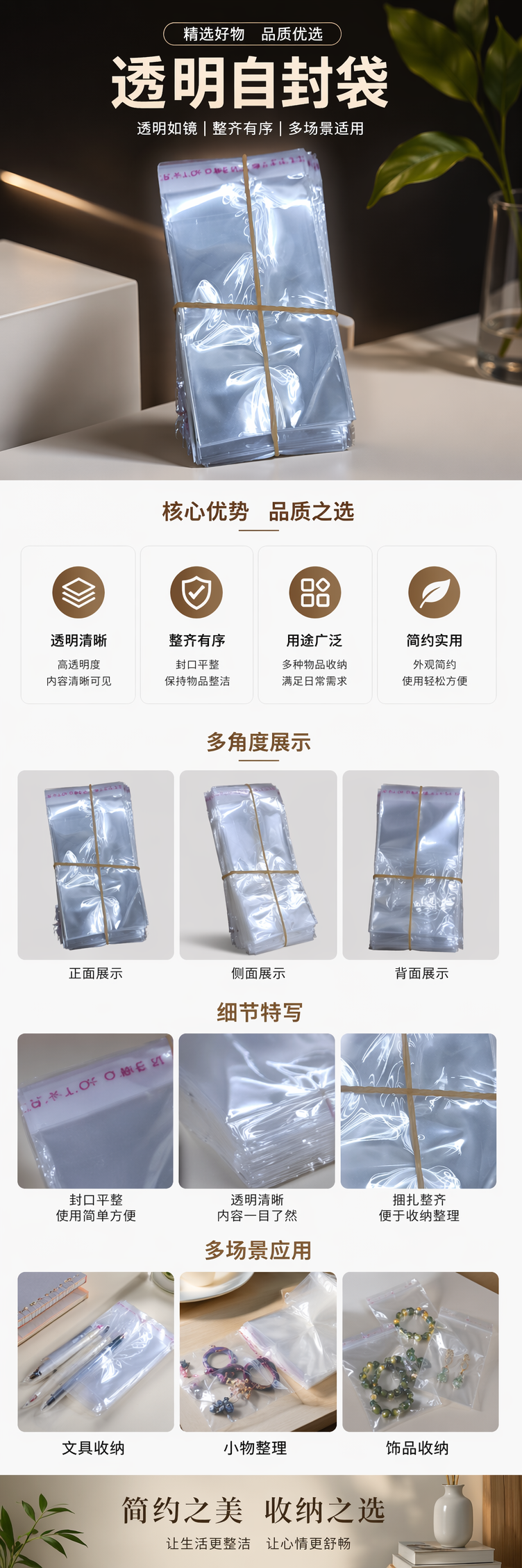 透明塑料袋堆叠装 橡皮筋捆绑式收纳袋 多规格可选 pic 1