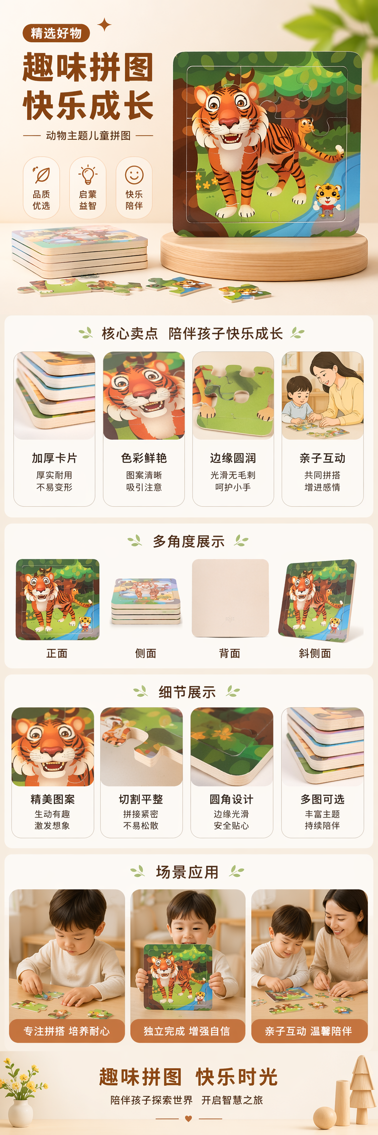 彩色老虎拼图环保木质儿童早教益智玩具 pic 1