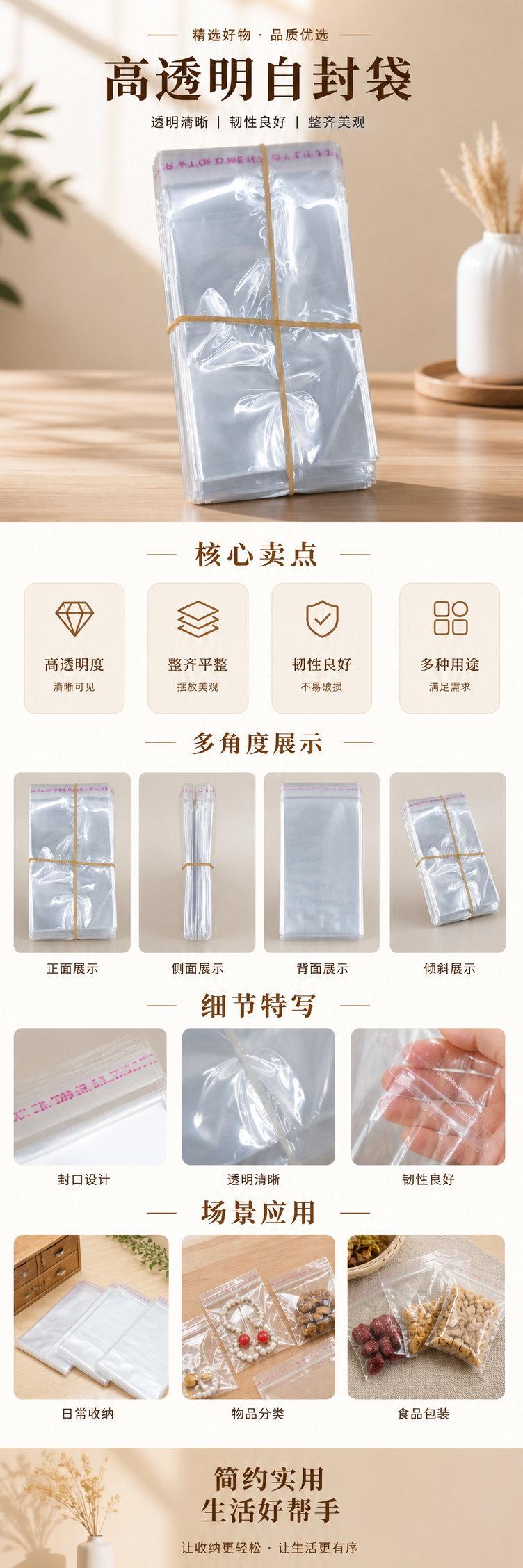 透明塑料袋堆叠式收纳 橡皮筋捆扎设计便携装 pic 1