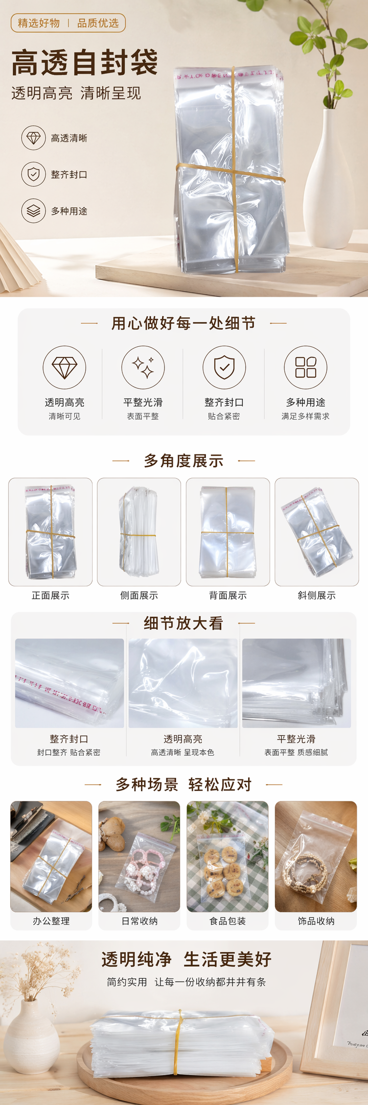透明PE塑料袋堆叠装 橡皮筋捆扎便携收纳袋 pic 1